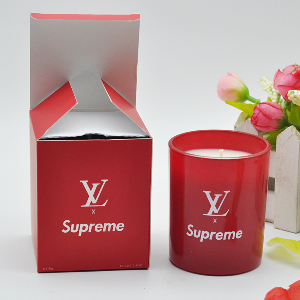 110克外噴紅色玻璃杯香薰蠟燭，彩盒包裝（可定制logo）